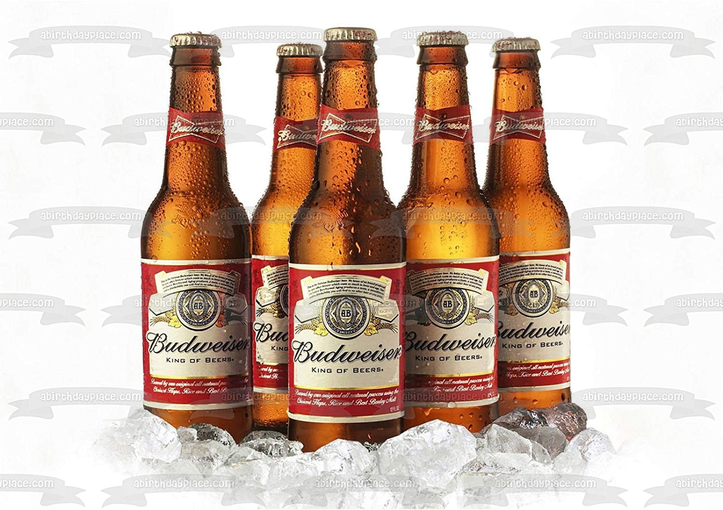 Botellas de cerveza Budweiser Cubitos de hielo Adorno comestible para tarta Imagen ABPID27505 