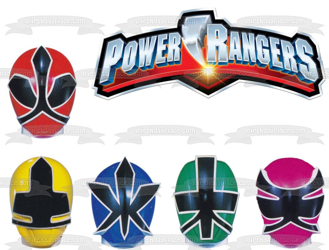 Power Rangers Logo Caras Red Ranger Yellow Ranger Blue Ranger Green Ranger Pink Ranger Edible Cake Topper Imagen ABPID27571 