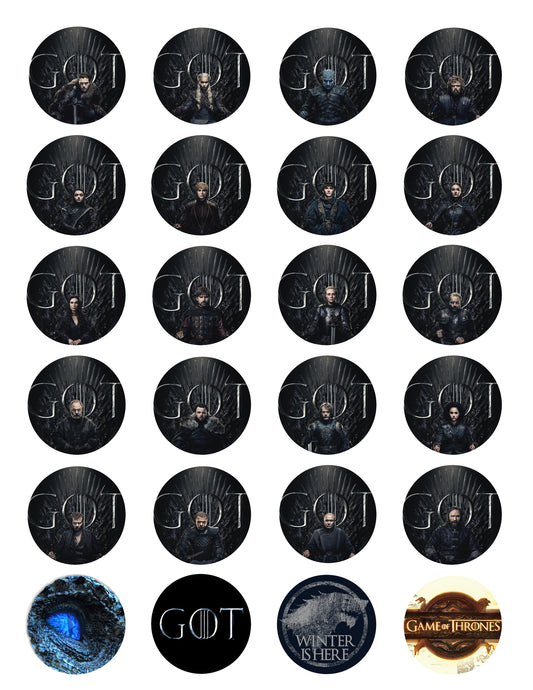 Game of Thrones Iron Throne Bran Stark Jon Stark Daenerys Targaryen Night King Tyrion Lannister Melisandre Edible Cupcake Topper Images ABPID27619