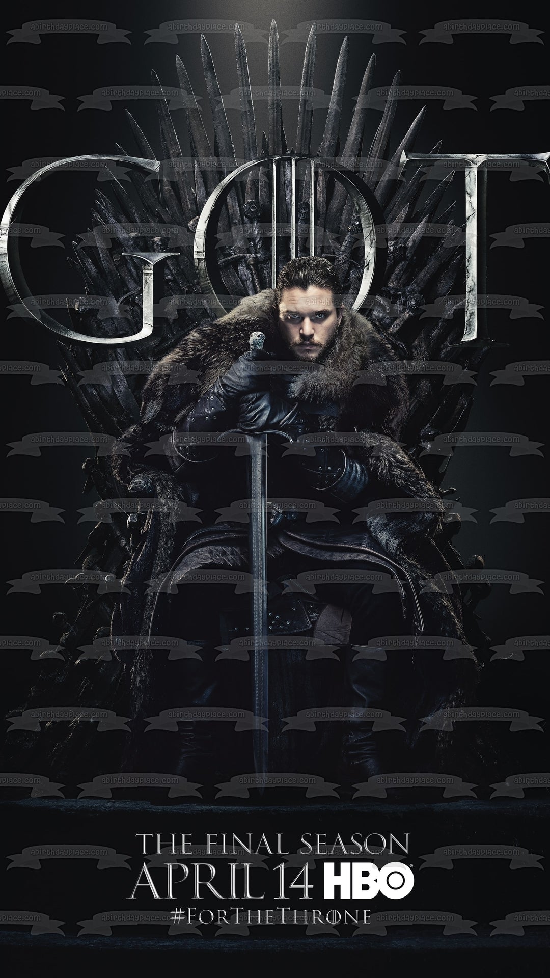 Game of Thrones Jon Snow Iron Throne Sword Black Background Edible Cake Topper Image ABPID27636