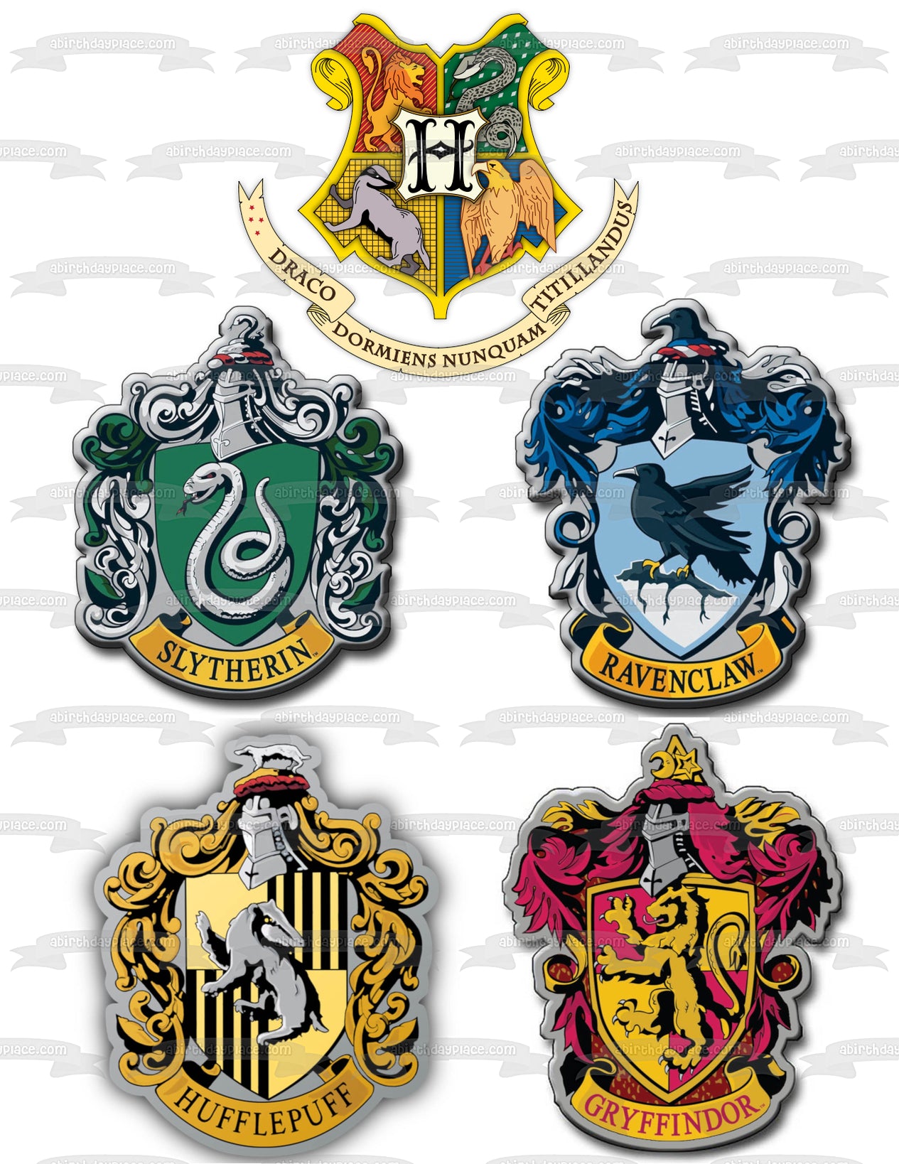 Harry Potter Hogwarts Crests Gryffindor Hufflepuff Ravenclaw Slytherin Edible Cake Topper Image ABPID27648