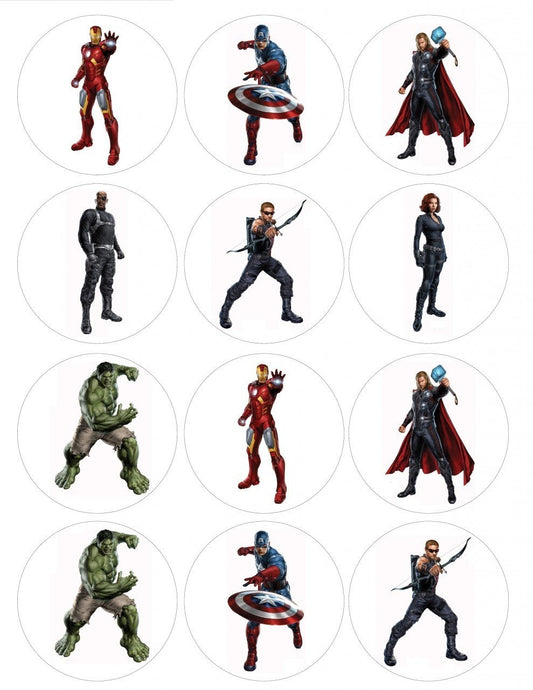 Marvel Avengers Captain America the Hulk Iron Man Thor Black Widow Nick Fury Edible Cupcake Topper Images ABPID27668