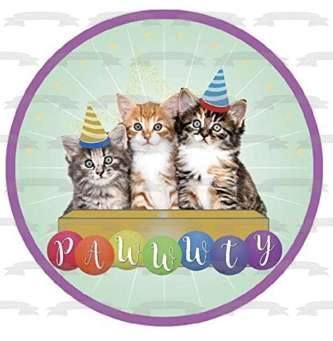 Feliz cumpleaños, gatos, sombreros de fiesta, Pawwwty, decoración comestible para tarta, imagen ABPID27717 