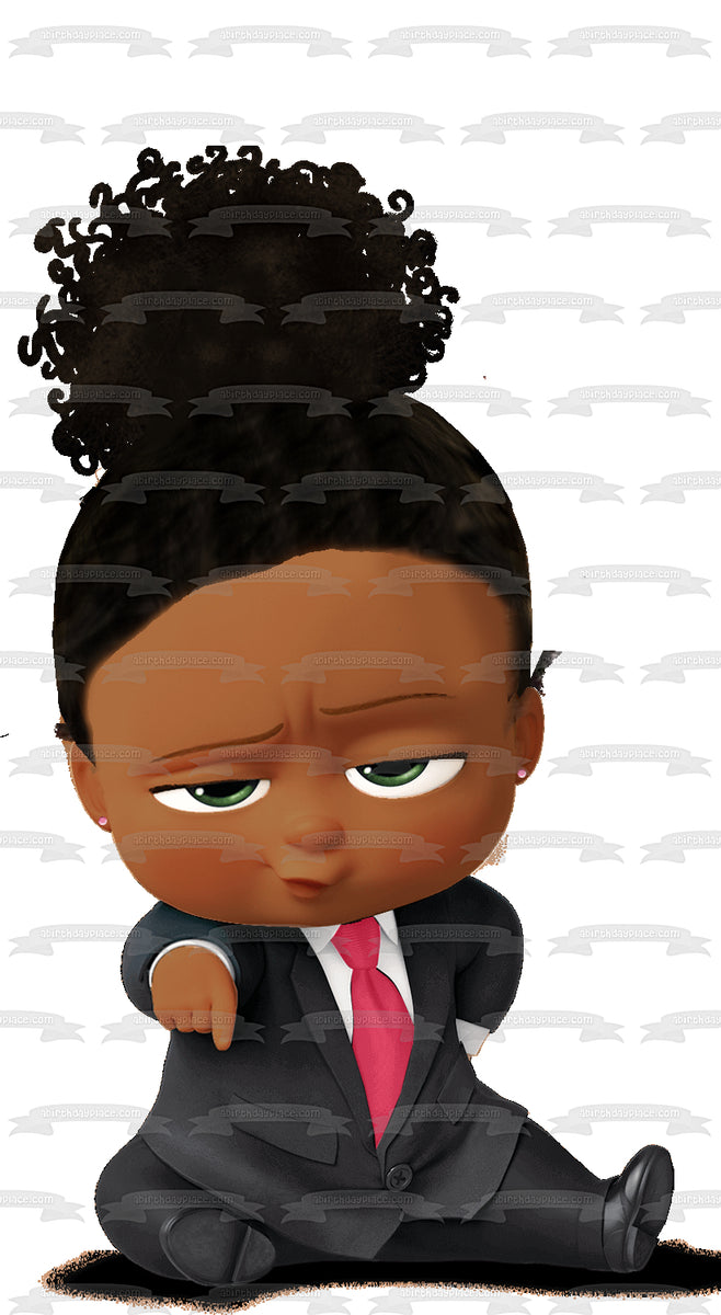 African American Girl Boss Baby Ponytail Hair Edible Cake Topper Image ...