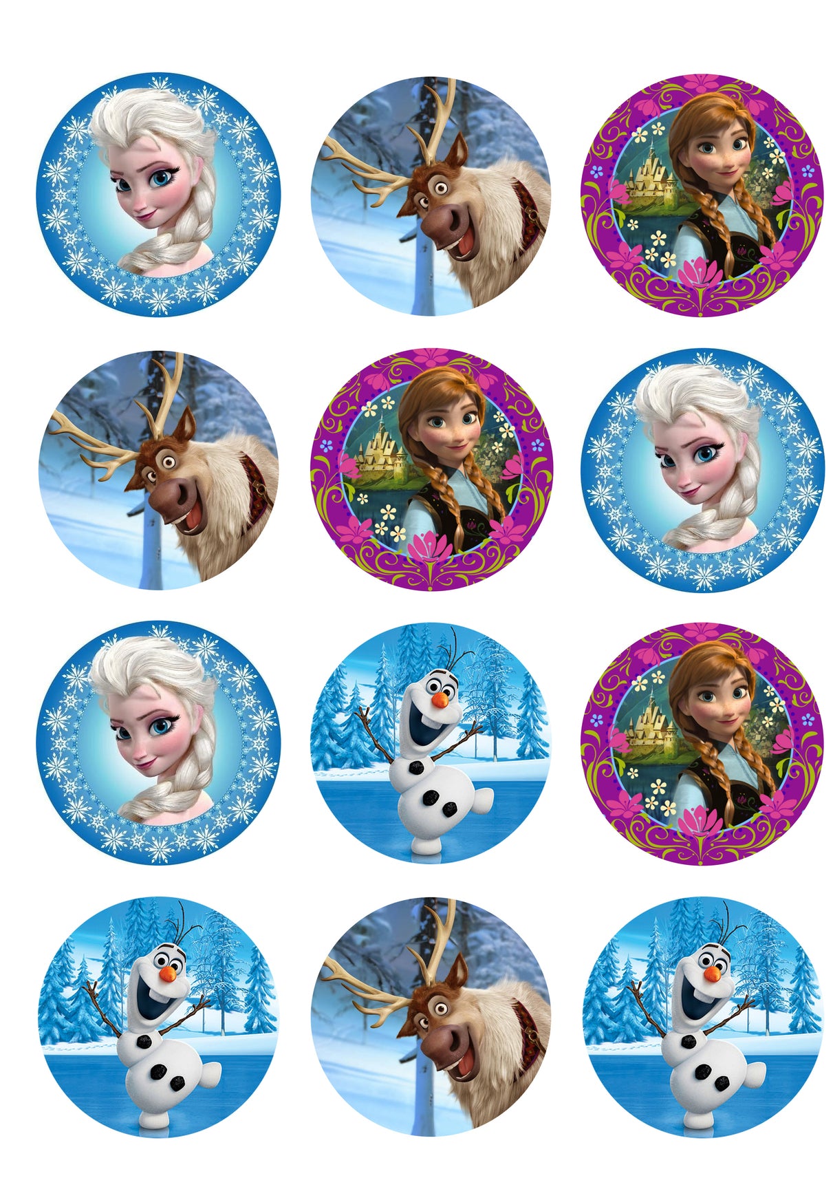 Disney Frozen Anna Elsa Olaf Sven Edible Cupcake Topper Images ABPID27800