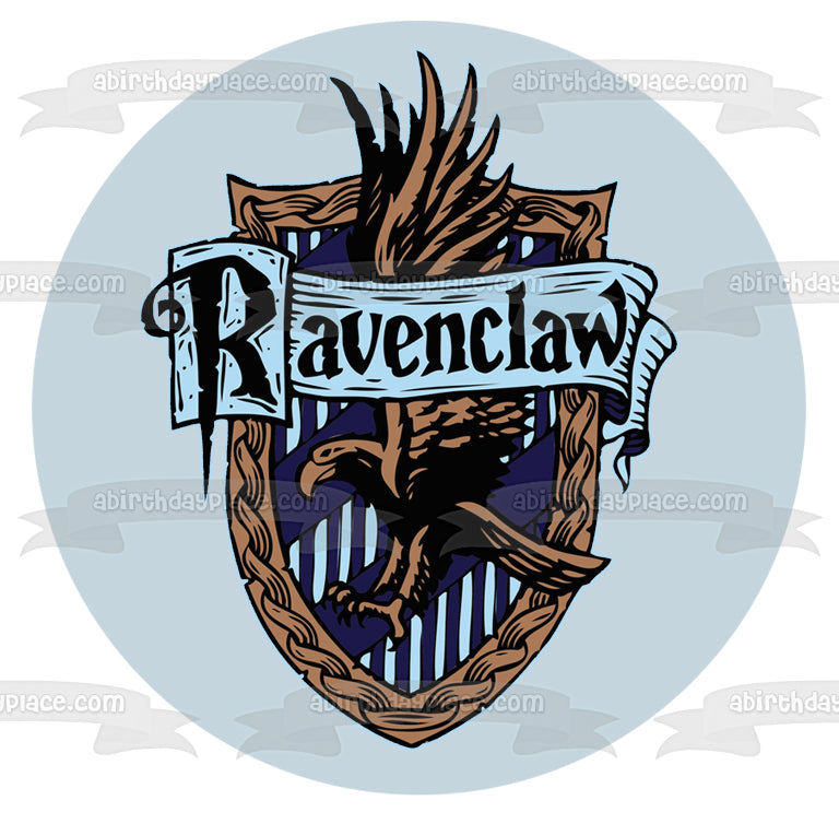 Adorno comestible para tarta con fondo azul y escudo de Ravenclaw de Harry Potter, imagen ABPID27803 