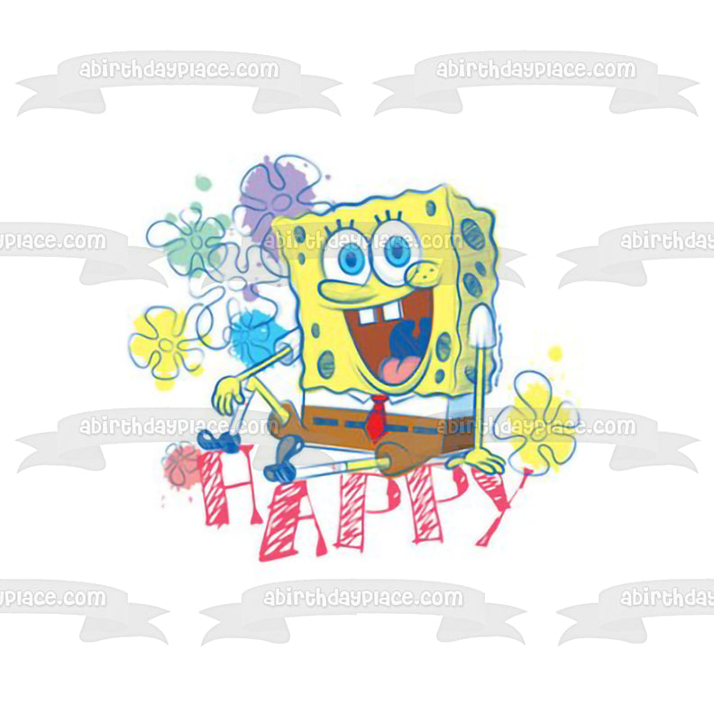 Adorno comestible para tarta con flores de Bob Esponja, imagen ABPID28035 