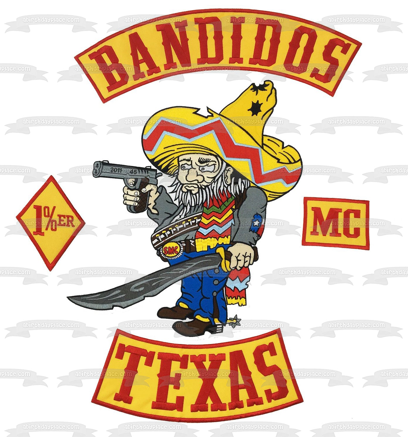 Imagen comestible para decoración de tarta con el logotipo del club de motociclistas de Bandidos Texas ABPID28069 