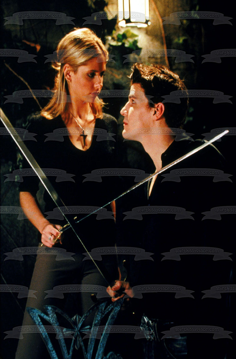 Buffy the Vampire Slayer Buffy and Angel Fight Edible Cake Topper Image ABPID49637