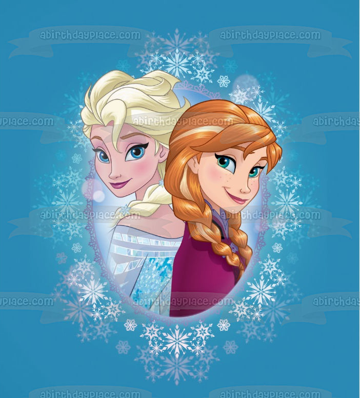 Disney Frozen Anna Elsa Snowflakes Edible Cake Topper Image ABPID49657