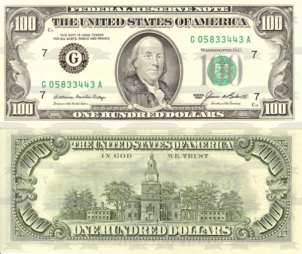 Us Money $100 Bills Front and Back Edible Cake Topper Image ABPID49773 ...