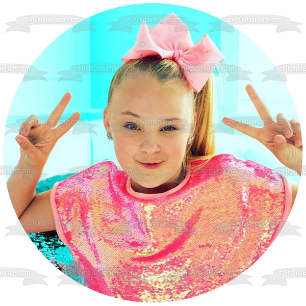 Jo Jo Siwa Peace Signs Pink Hairbow Edible Cake Topper Image ABPID49794