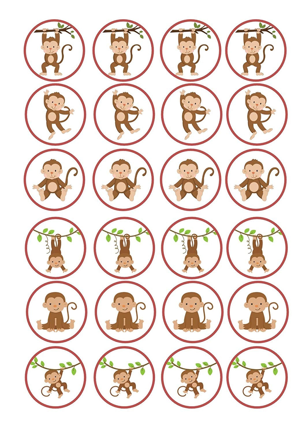 Cartoon Monkeys In Various Positions Edible Cupcake Topper Images ABPID49799