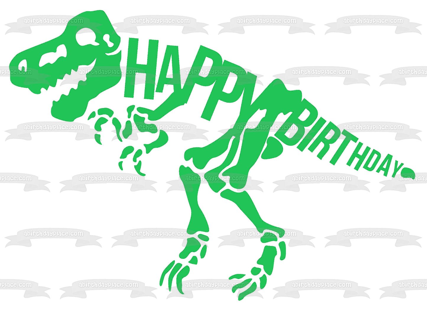 Imagen comestible para tarta de feliz cumpleaños con esqueleto de dinosaurio verde ABPID50282 