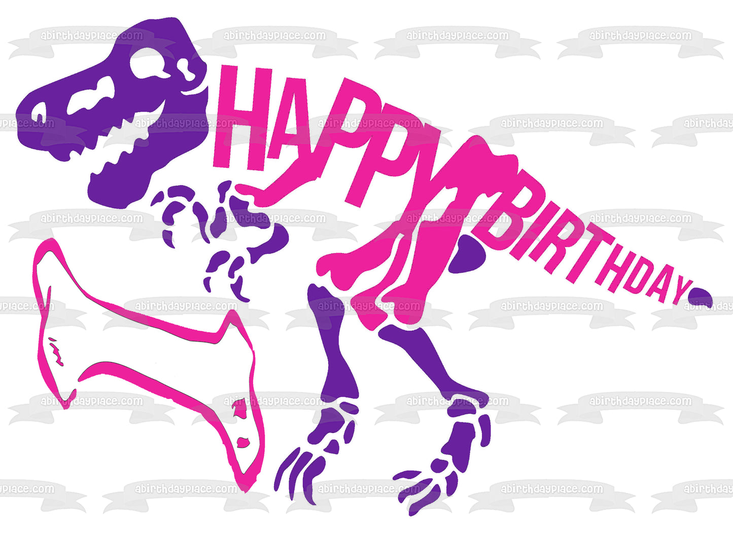 Esqueleto de dinosaurio rosa y morado, hueso rosa, decoración comestible para tarta de feliz cumpleaños, imagen ABPID50287 