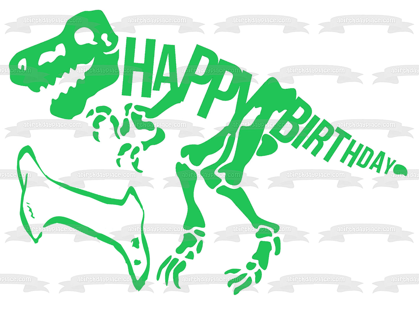 Green Dinosaur Skeleton Happy Birthday Green Bone Edible Cake Topper Image ABPID50290