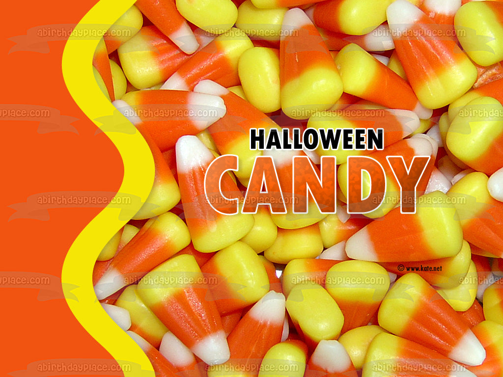 Candy Corn Happy Halloween Candy Edible Cake Topper Image ABPID50354