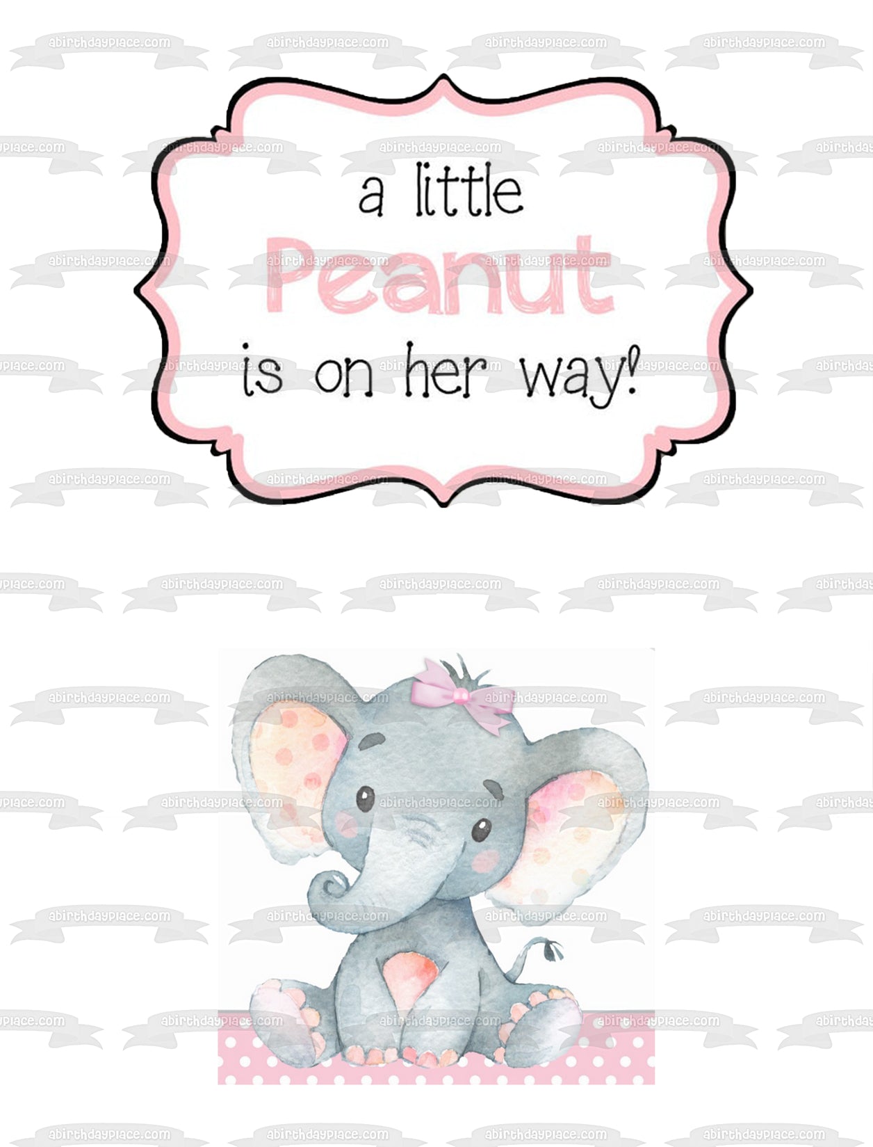 ¡Un pequeño maní está en camino! Adorno comestible para tarta de baby shower con elefante, imagen ABPID50364 