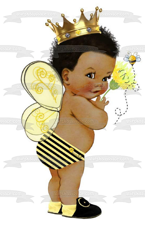 Imagen comestible para tarta con diseño de príncipe afroamericano, baby shower, abeja, reina, abeja, ABPID50367 