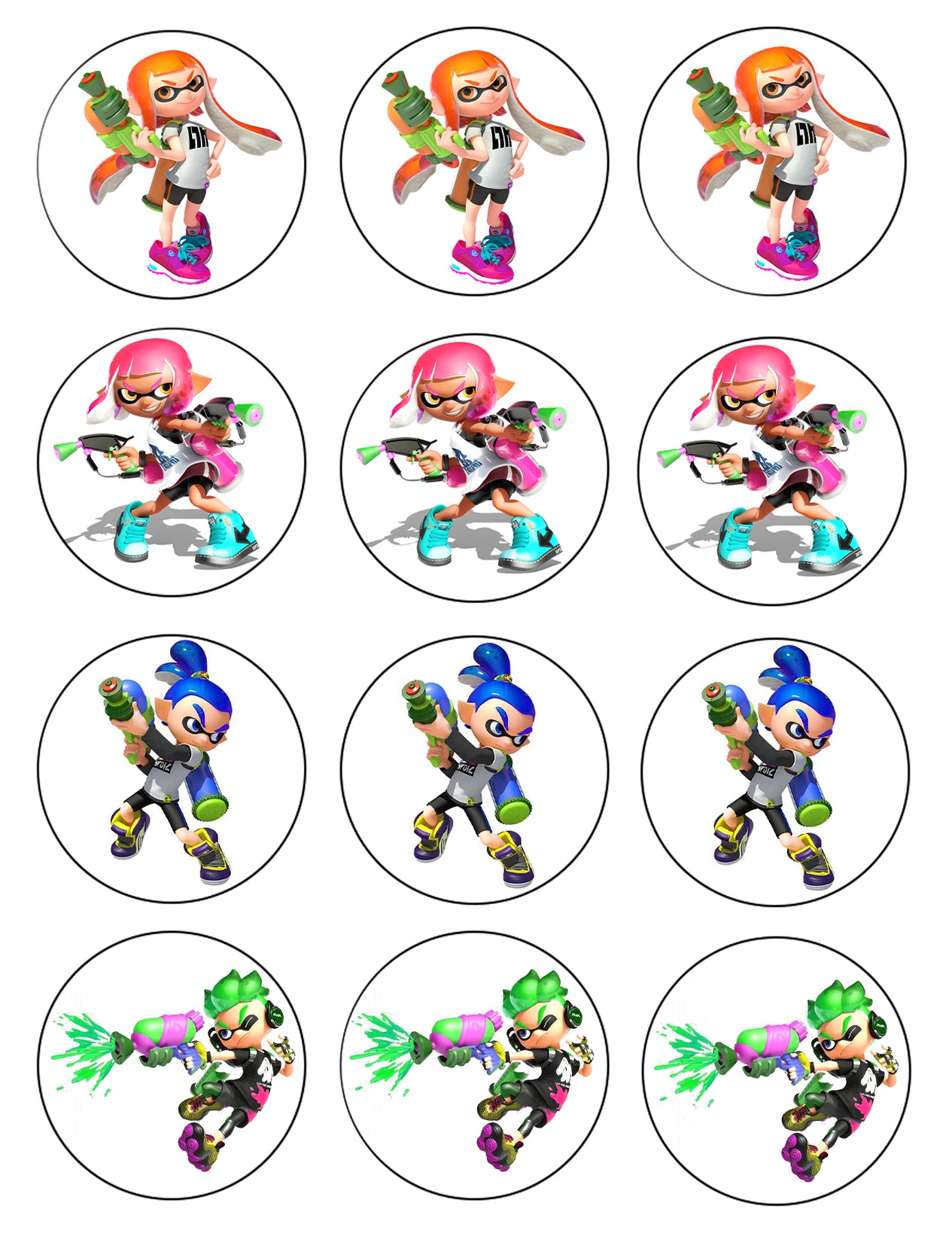 Splatoon 2 Inklings Rosa Naranja Azul Turquesa Comestible Cupcake Topper Imágenes ABPID50408 