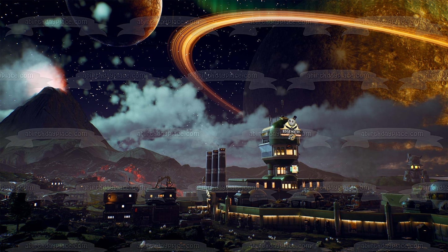 The Outer Worlds Videojuego RPG Exploración espacial Future Corporations Planetas Edible Cake Topper Imagen ABPID50411 