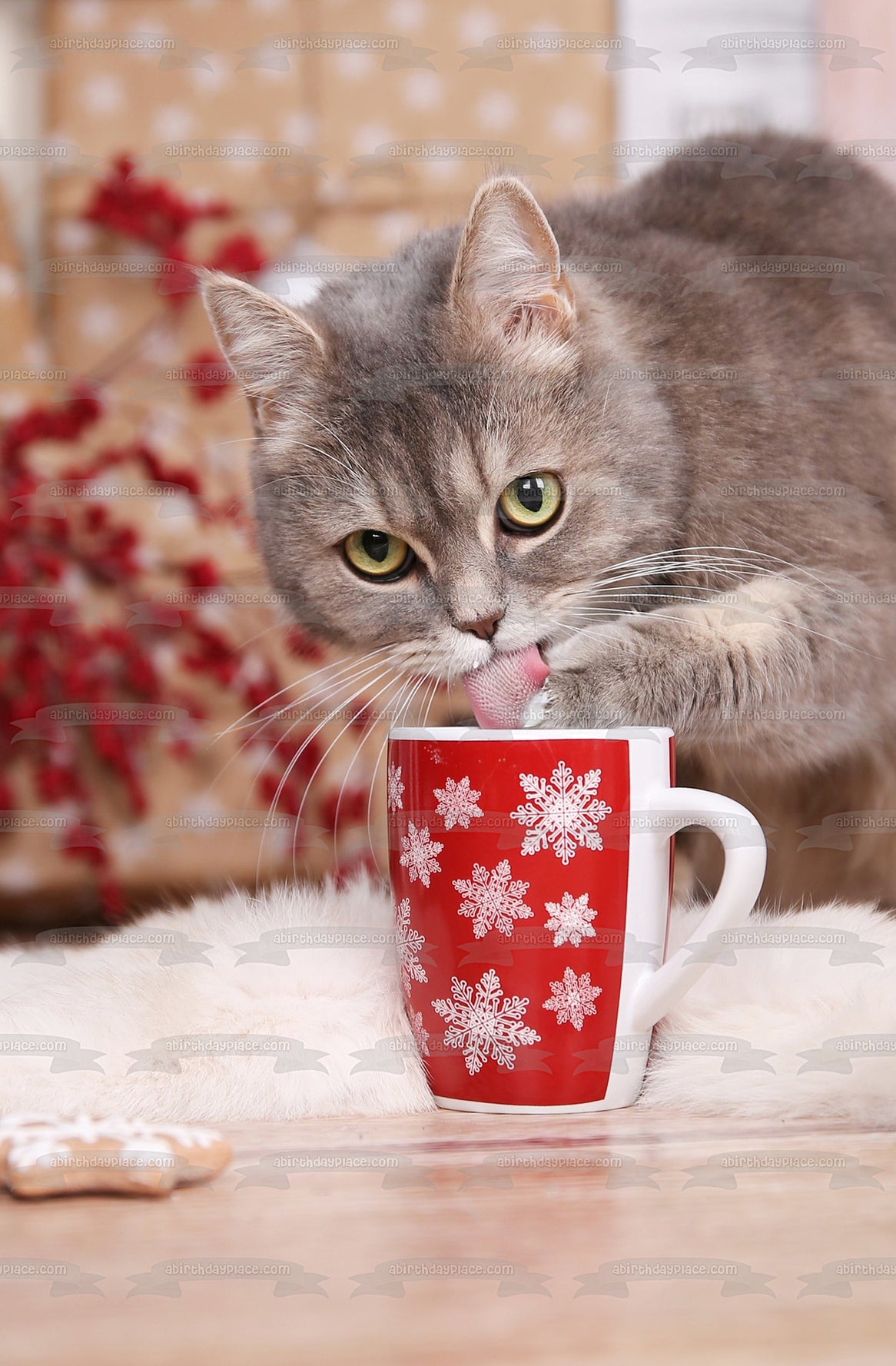 Holiday Cat with Mug Edible Cake Topper Image ABPID50468