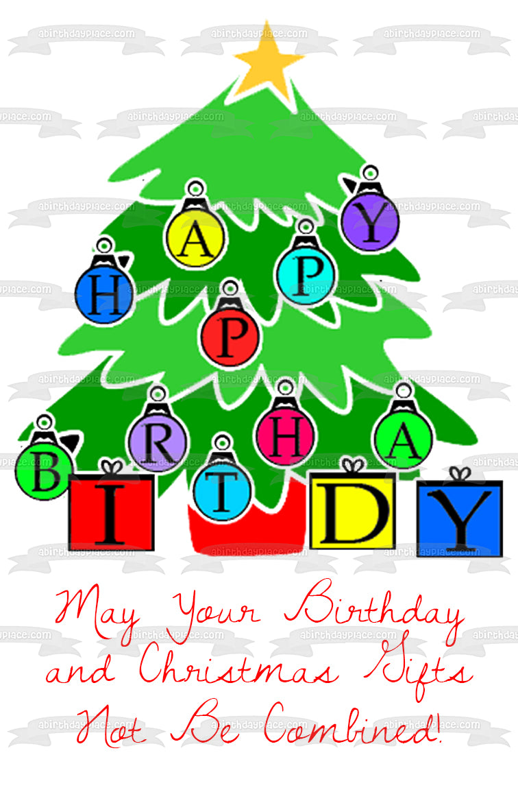 Cumpleaños Árbol de Navidad Birthmas Edible Cake Topper Imagen ABPID50471 