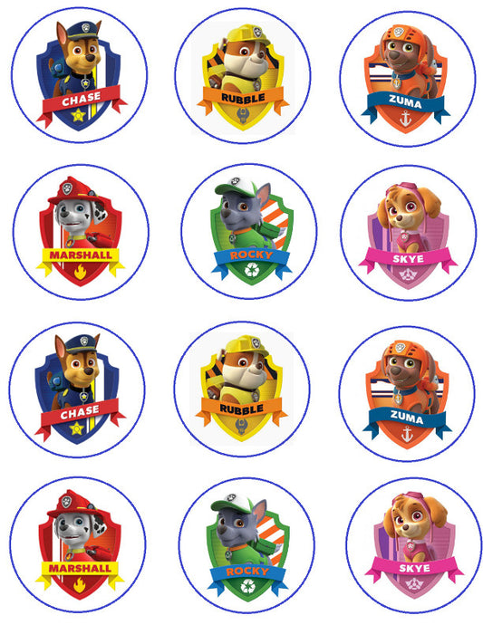 Paw Patrol Chase Rubble Zuma Rocky Skye Marshall Edible Cupcake Topper Images ABPID50501