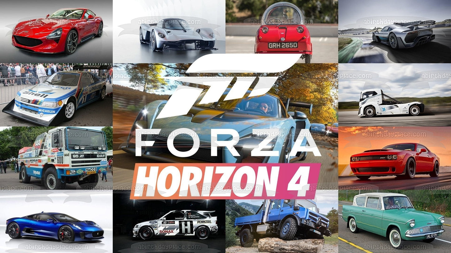 Forza Horizon 4 Cars Collage Racing Cars Aston Martin DB5 Imagen comestible para decoración de tarta ABPID50516 