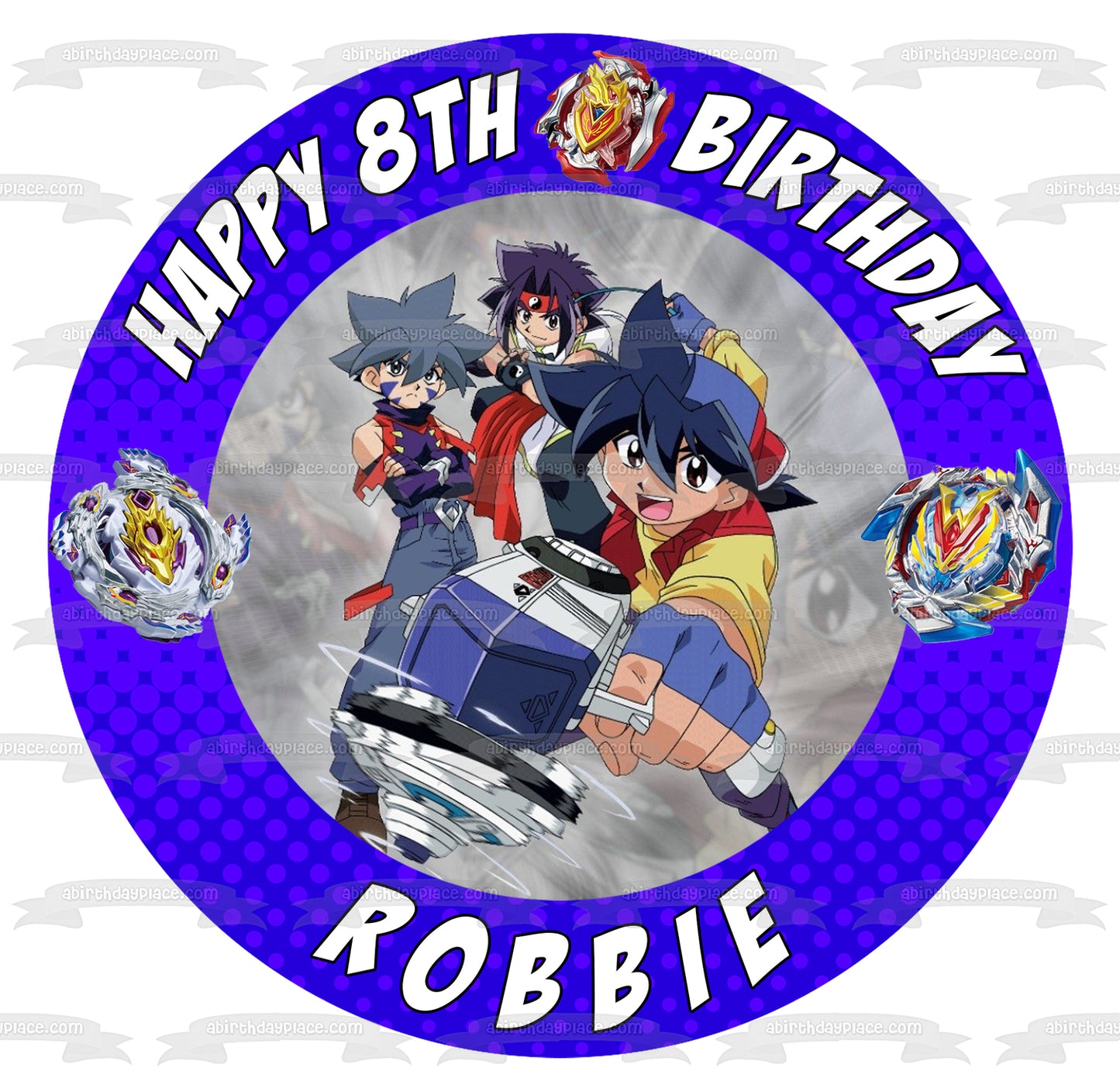 Beyblade Burst Blue Round Customizable Edible Cake Topper Image ABPID50530