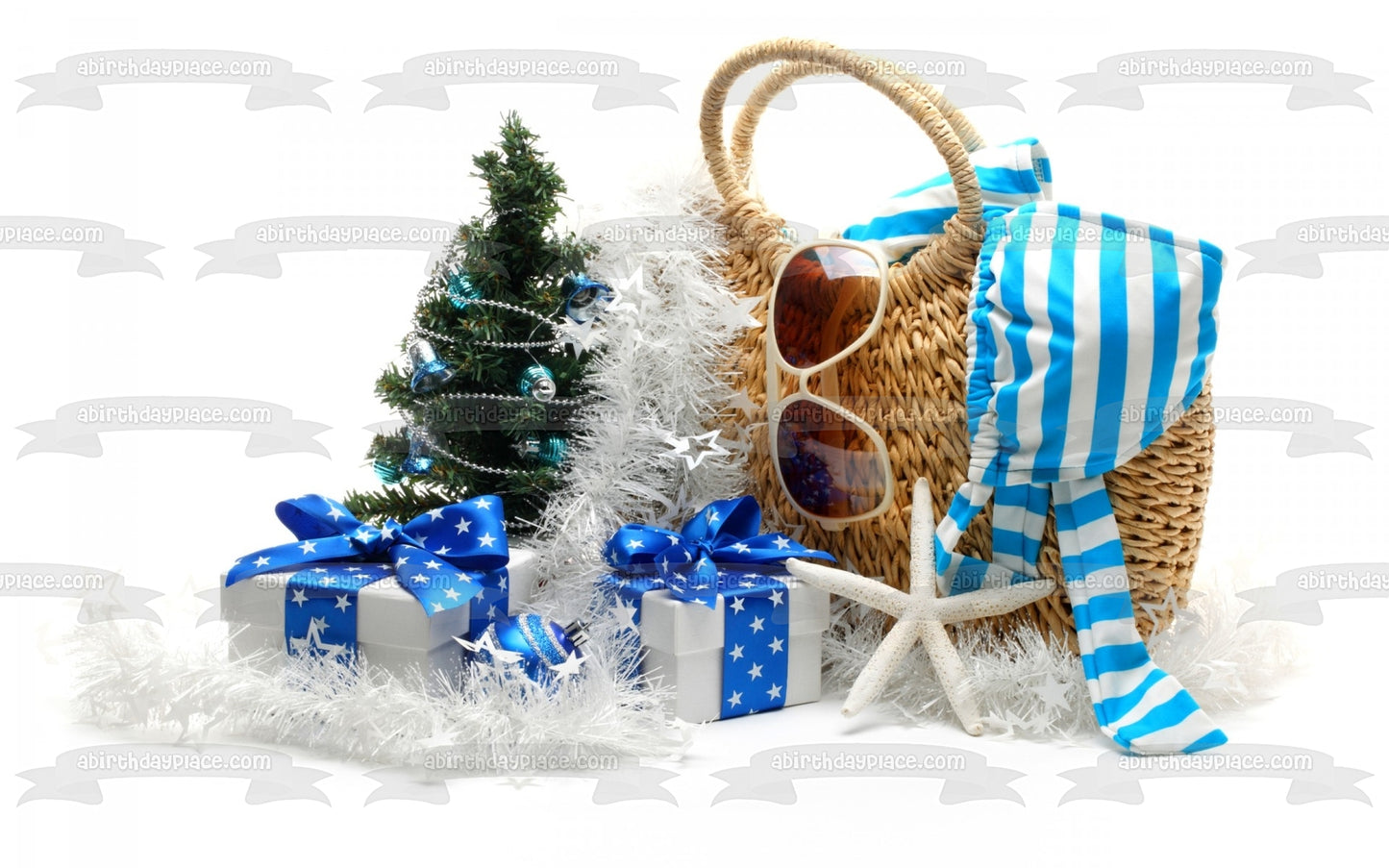 Árbol de Navidad presenta bolsa de playa gafas de sol estrella de mar adorno comestible para tarta imagen ABPID50588 