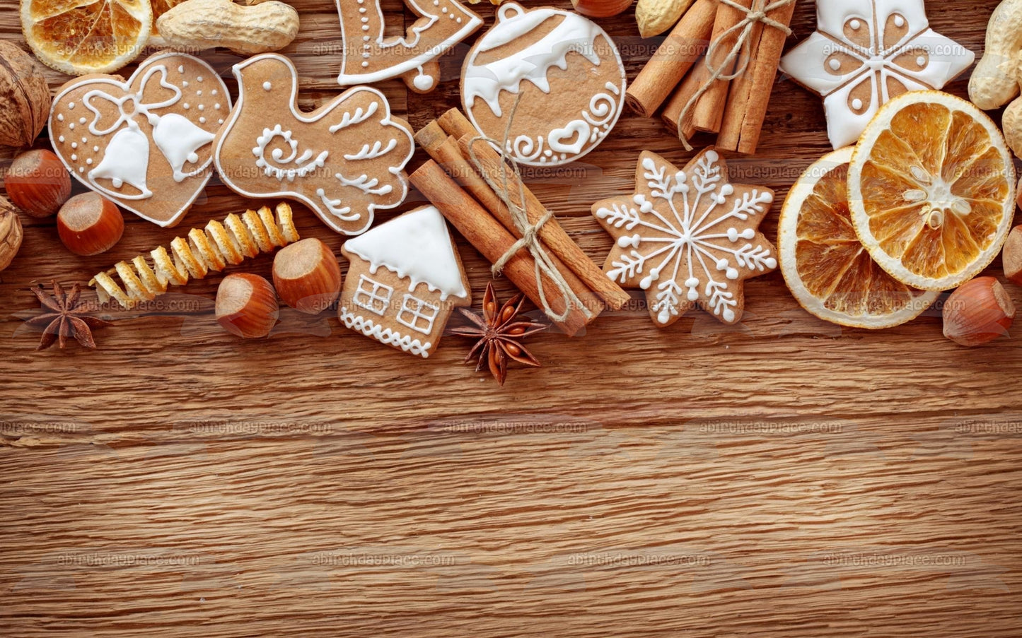 Galletas navideñas, avellanas, canela, rodajas de naranja, anís estrellado, decoración comestible para tarta, imagen ABPID50616 