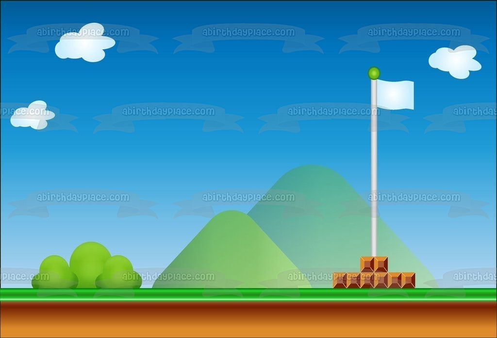 Ronda ganadora del fondo de la bandera de Mario Personaliza con tu nombre Imagen comestible para decoración de tarta ABPID50642 