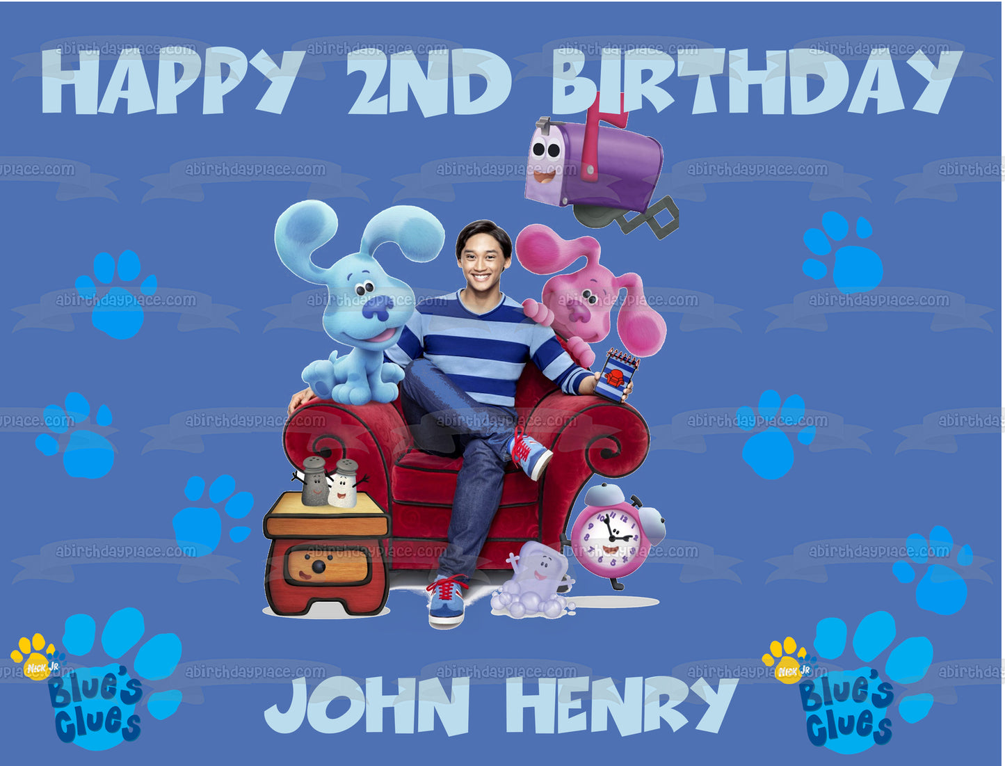 New Blue's Clues Josh Blue Magenta Mailbox Nick Jr Blues Clues Imagen comestible personalizada para decoración de tarta ABPID50650 