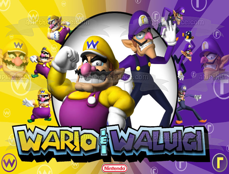 Wario y Waluigi Nintendo Videojuego Edible Cake Topper Imagen ABPID50659 