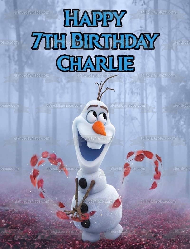 Frozen II Olaf Happy Birthday Personalized Edible Cake Topper Image ABPID50668