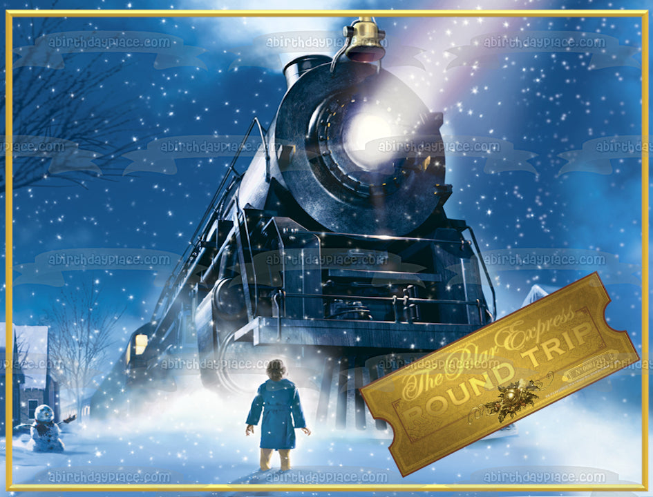 Tren Polar Express con niño pequeño y billete de ida y vuelta Imagen comestible para tarta ABPID50722 