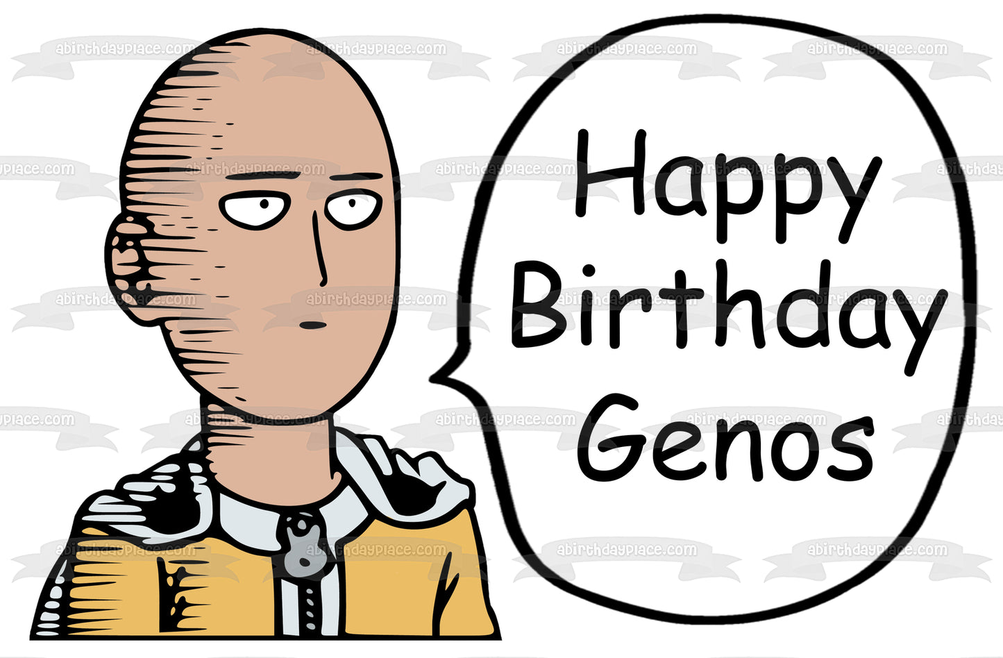 One Punch Man Saitama Goofy Speech Bubble Personalized Edible Cake Topper Image ABPID50739