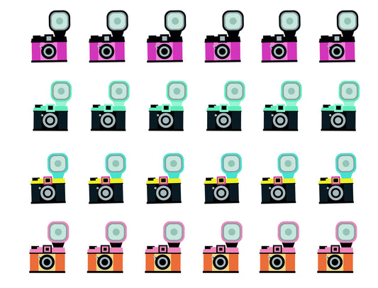 Cute Colorful Vintage Camera 24 Count Edible Cupcake Topper Images ABPID50745