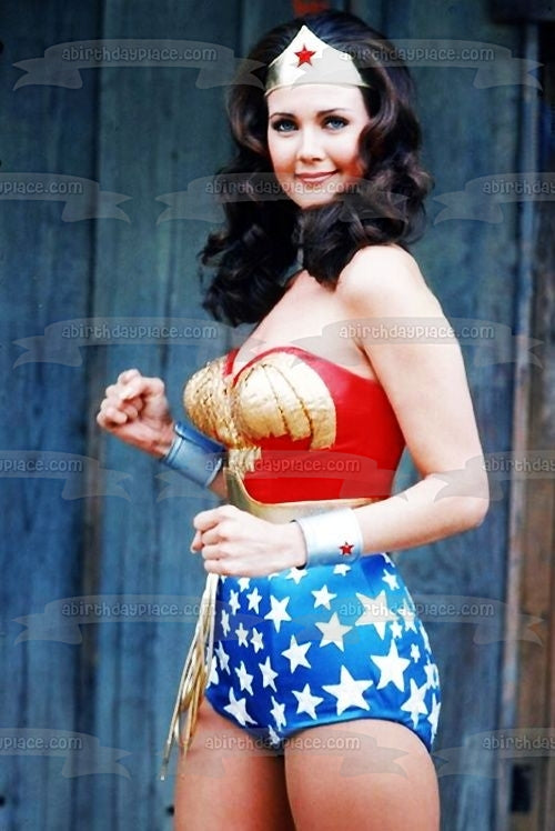 Imagen comestible para decoración de tarta de Wonder Woman Lynda Carter 1975 ABPID50763 