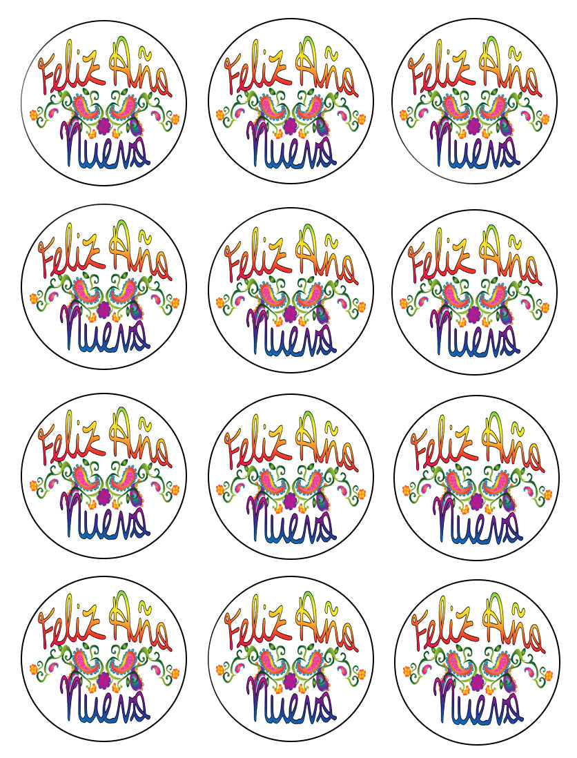 Feliz Año Nuevo Colorful Cupcake Toppers 12 Count Edible Cupcake Topper Images ABPID50781