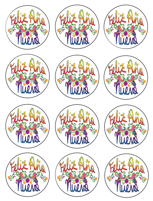 Feliz Año Nuevo Colorful Cupcake Toppers 12 Count Edible Cupcake Topper Images ABPID50781