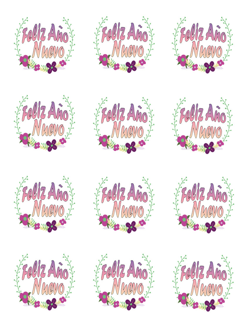 Feliz Año Nuevo Flower Purple Pink Cupcake Toppers 12 Count Edible Cupcake Topper Images ABPID50783