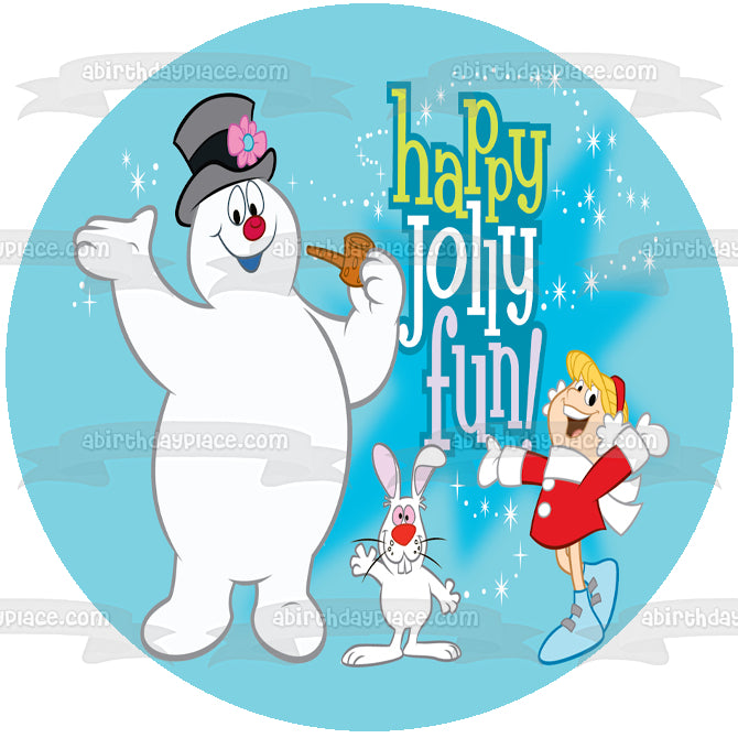 Frosty the Snowman Happy Jolly Fun with Karen and Hocus Pocus Rabbit Edible Cake Topper Image ABPID50803