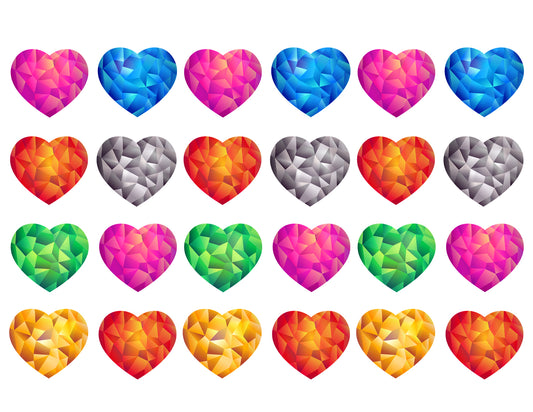 Crystal Hearts Colorful Variety Purple Blue Red Silver Green Yellow Edible Cupcake Topper Images ABPID50841