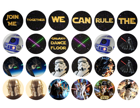 Star Wars Inspired Prom Proposal Storm Troopers Light Sabers Darth Vader Luke Skywalker Join Me Together We Can Rule the Dance Floor Galaxy Star Background Edible Cupcake Topper Images ABPID50851