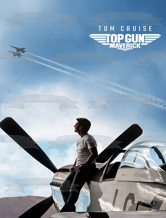 Top Gun Maverick Movie Poster Lt. Pete Maverick Mitchell Tom Cruise Planes Helicopters Edible Cake Topper Image ABPID50882