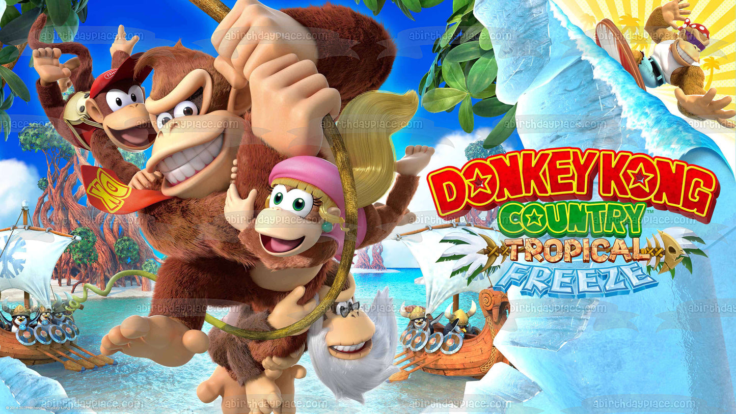 Donkey Kong Country Tropical Freeze Dixie Diddy Funky Cranky Edible Cake Topper Image ABPID50884