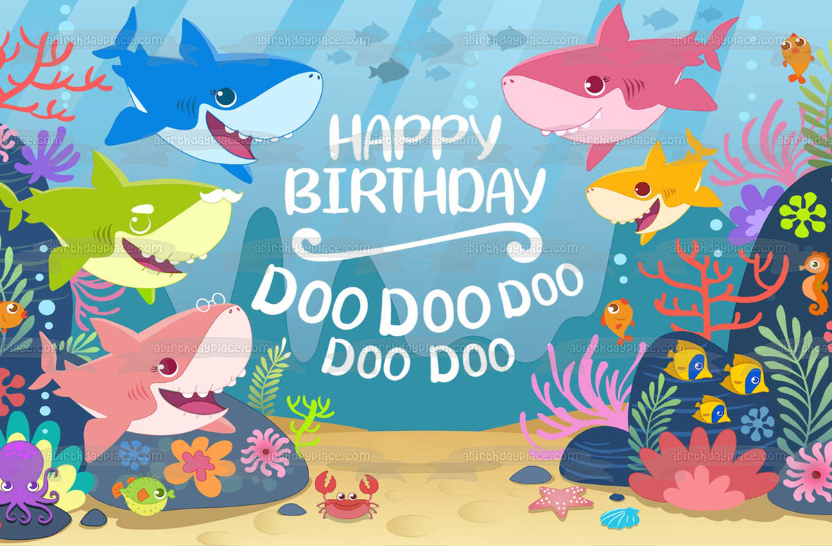 Baby Shark Ocean Happy Birthday Daddy Shark Mommy Shark Grandma Shark ...