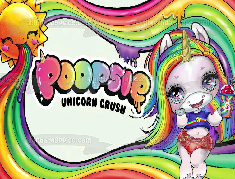 LOL Poopsie Unicorn Crush Rainbow Glitter and Slime Surprise Sun Adorno comestible para tarta Imagen ABPID50907 